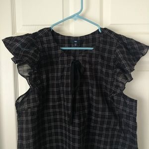 Gap Tunic Black Plaid Cap Sleeve Popover Top XL